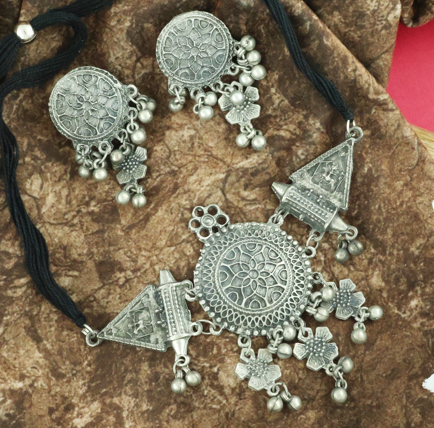 Mekkna Women's Pride Traditional Alloy Silver Plated Choker with Earrings | Buy This Choker set Online from Mekkna
